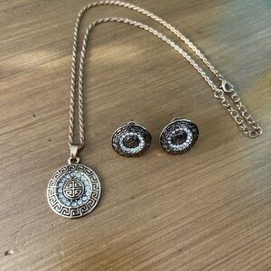 Ancient Greek Key Pendant Necklace And Matching Earring Set